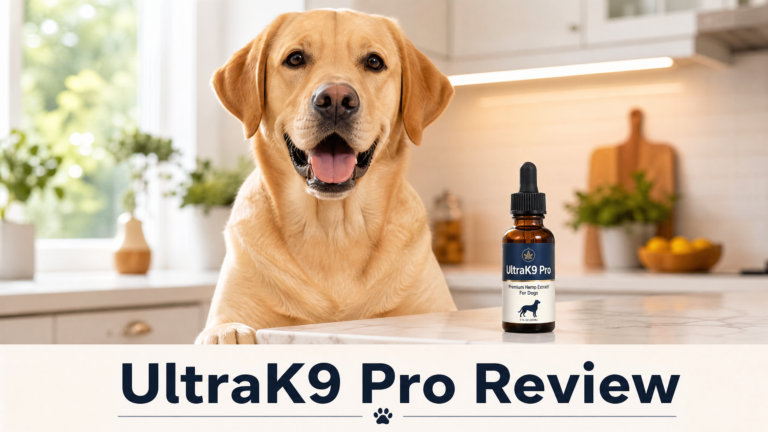 UltraK9 Pro review - Labrador Retriever with supplement bottle